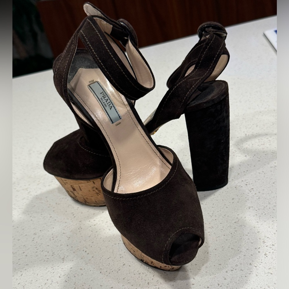Brown Suede Platform Prada Sandals!